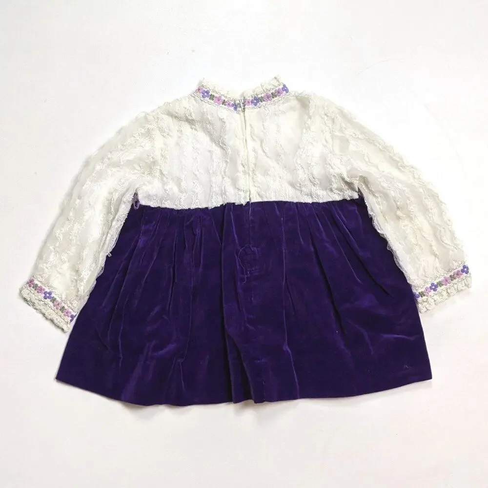 Vintage Tiny Town Purple Velvet Lace Dress Sz 12m